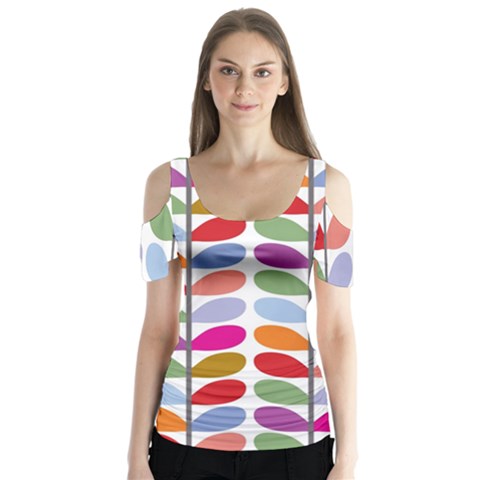 Colorful Bright Leaf Pattern Background Butterfly Sleeve Cutout Tee  by Simbadda