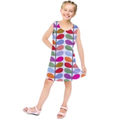 Colorful Bright Leaf Pattern Background Kids  Tunic Dress by Simbadda