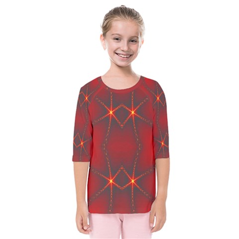 Impressive Red Fractal Kids  Quarter Sleeve Raglan Tee by Simbadda