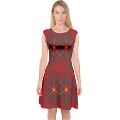 Impressive Red Fractal Capsleeve Midi Dress by Simbadda