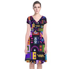 Abstract A Colorful Modern Illustration Short Sleeve Front Wrap Dress by Simbadda