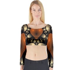 Fractal Of A Red Heart Surrounded By Beige Ball Long Sleeve Crop Top by Simbadda