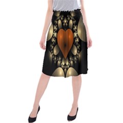 Fractal Of A Red Heart Surrounded By Beige Ball Midi Beach Skirt by Simbadda