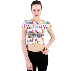 Wallpaper With The Words Thank You In Colorful Letters Crew Neck Crop Top by Simbadda