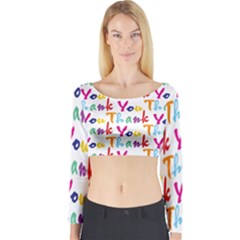 Wallpaper With The Words Thank You In Colorful Letters Long Sleeve Crop Top by Simbadda