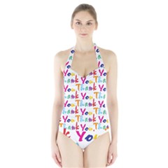 Wallpaper With The Words Thank You In Colorful Letters Halter Swimsuit by Simbadda