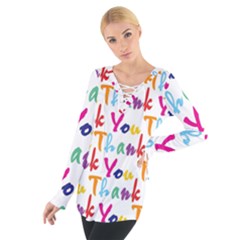 Wallpaper With The Words Thank You In Colorful Letters Women s Tie Up Tee by Simbadda