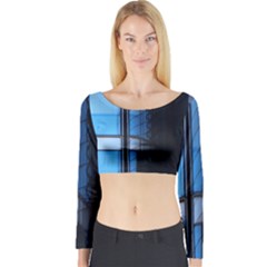 Modern Office Window Architecture Detail Long Sleeve Crop Top by Simbadda