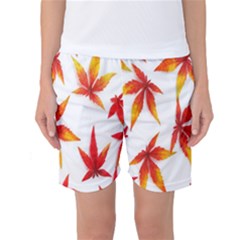 Colorful Autumn Leaves On White Background Women s Basketball Shorts by Simbadda