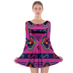 Abstract A Colorful Modern Illustration Long Sleeve Skater Dress by Simbadda