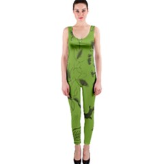 Abstract Green Background Natural Motive Onepiece Catsuit by Simbadda