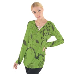 Abstract Green Background Natural Motive Women s Tie Up Tee by Simbadda