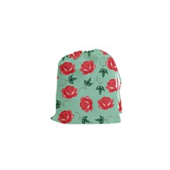 Floral Roses Wallpaper Red Pattern Background Seamless Illustration Drawstring Pouches (xs)  by Simbadda