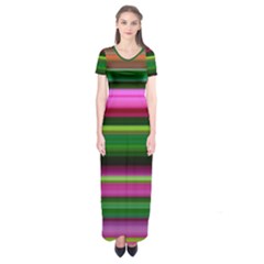 Multi Colored Stripes Background Wallpaper Short Sleeve Maxi Dress by Simbadda