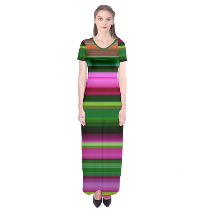 Multi Colored Stripes Background Wallpaper Short Sleeve Maxi Dress