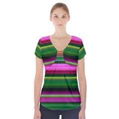 Multi Colored Stripes Background Wallpaper Short Sleeve Front Detail Top by Simbadda