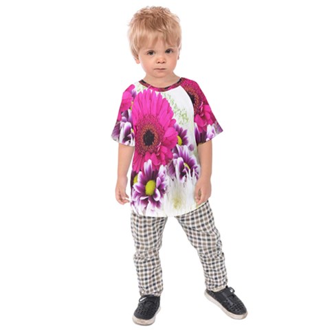 Pink Purple And White Flower Bouquet Kids  Raglan Tee by Simbadda