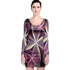 Pink And Cream Fractal Image Of Flower With Kisses Long Sleeve Bodycon Dress by Simbadda