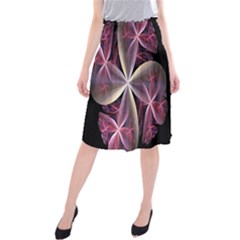 Pink And Cream Fractal Image Of Flower With Kisses Midi Beach Skirt by Simbadda