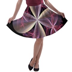 Pink And Cream Fractal Image Of Flower With Kisses A-line Skater Skirt by Simbadda