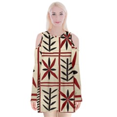 Abstract A Colorful Modern Illustration Pattern Velvet Long Sleeve Shoulder Cutout Dress