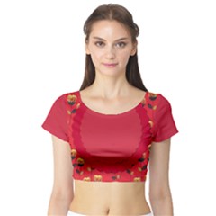 Floral Roses Pattern Background Seamless Short Sleeve Crop Top (tight Fit) by Simbadda