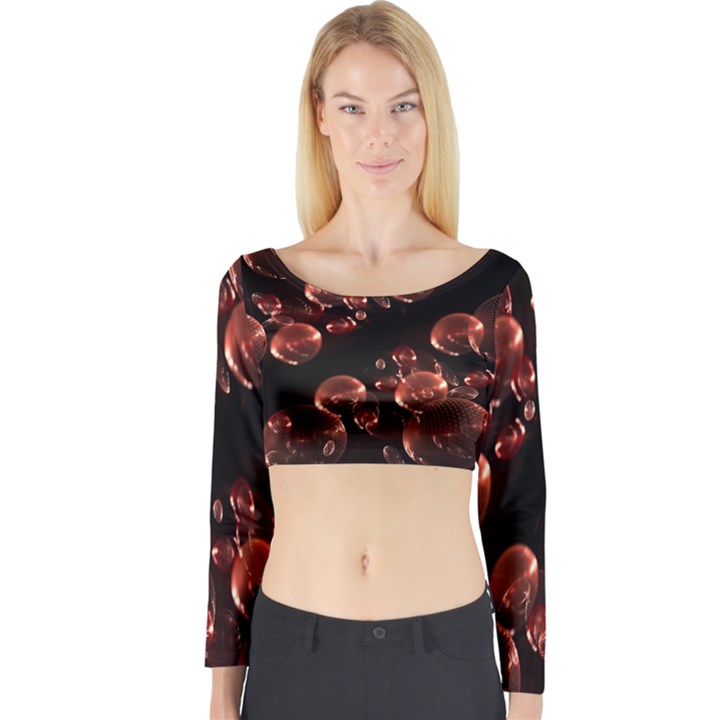 Fractal Chocolate Balls On Black Background Long Sleeve Crop Top