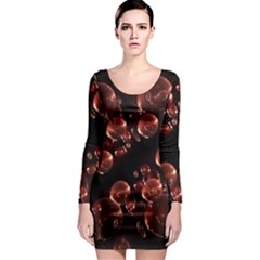 Fractal Chocolate Balls On Black Background Long Sleeve Bodycon Dress