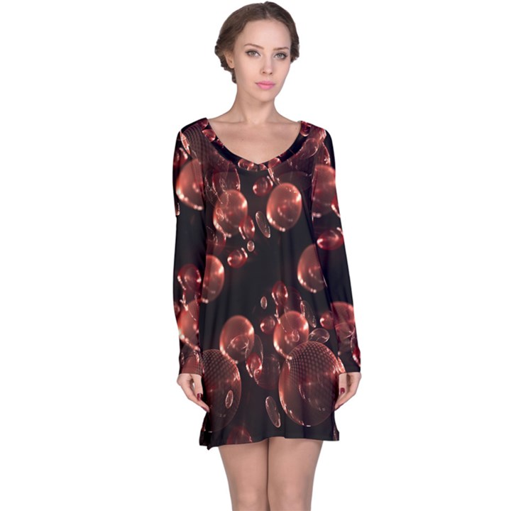 Fractal Chocolate Balls On Black Background Long Sleeve Nightdress