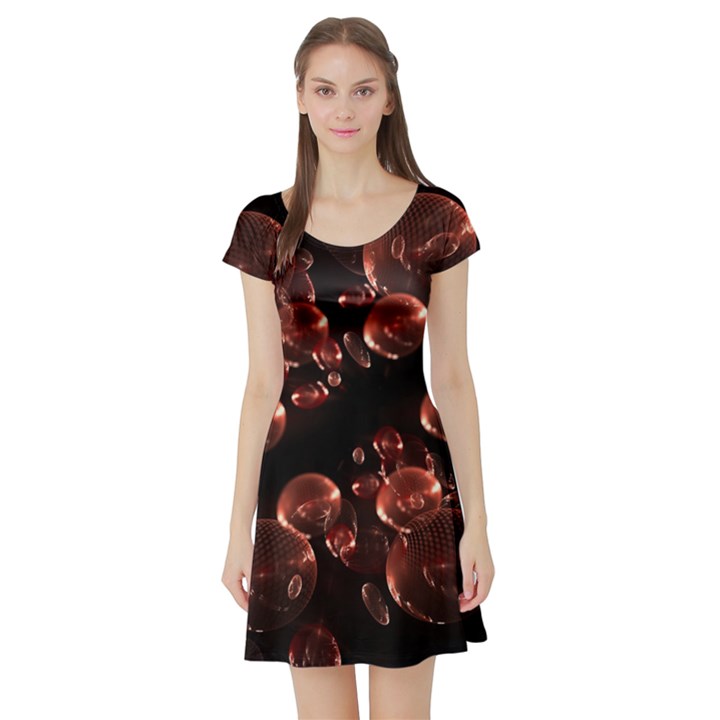 Fractal Chocolate Balls On Black Background Short Sleeve Skater Dress