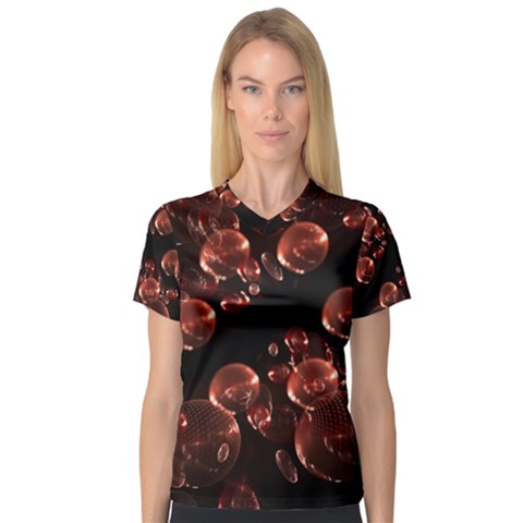 Fractal Chocolate Balls On Black Background Women s V-neck Sport Mesh Tee by Simbadda