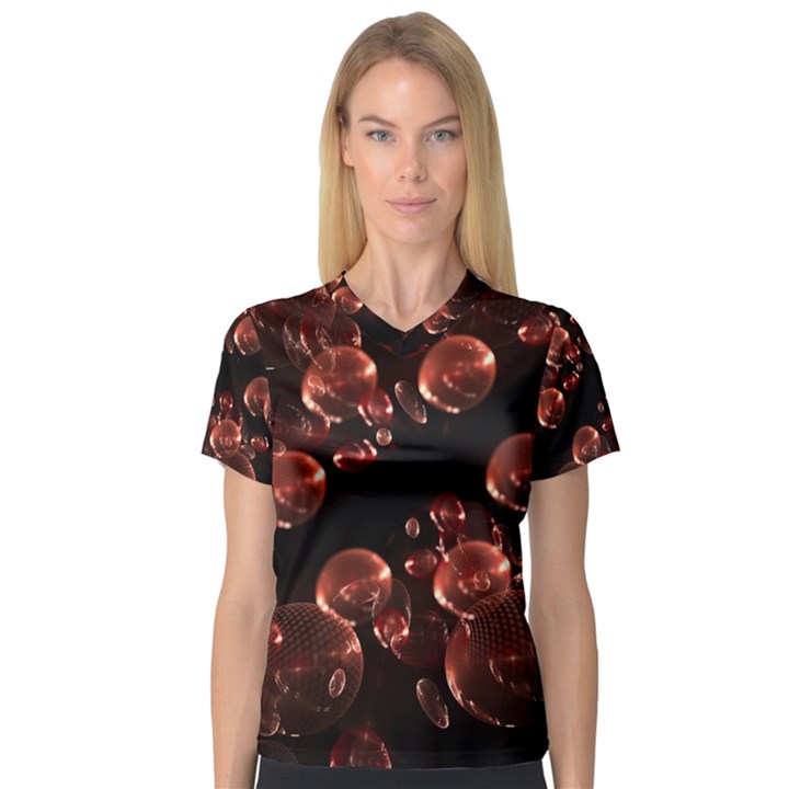 Fractal Chocolate Balls On Black Background Women s V-Neck Sport Mesh Tee