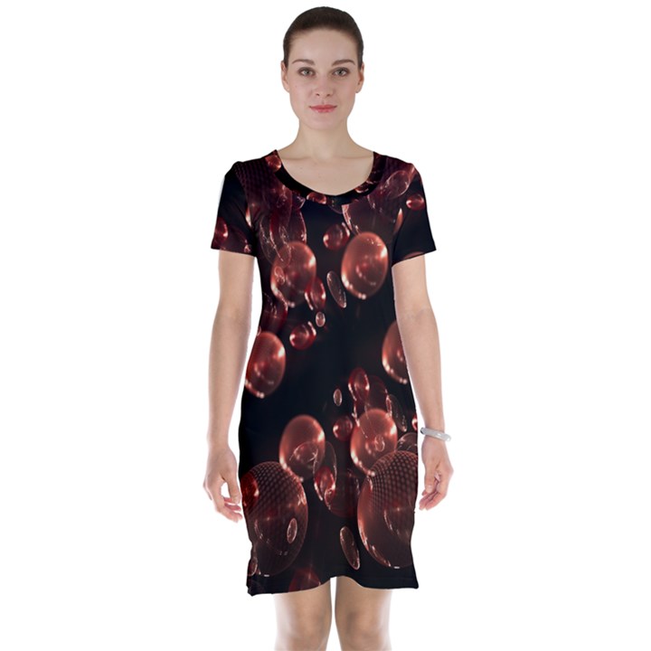 Fractal Chocolate Balls On Black Background Short Sleeve Nightdress