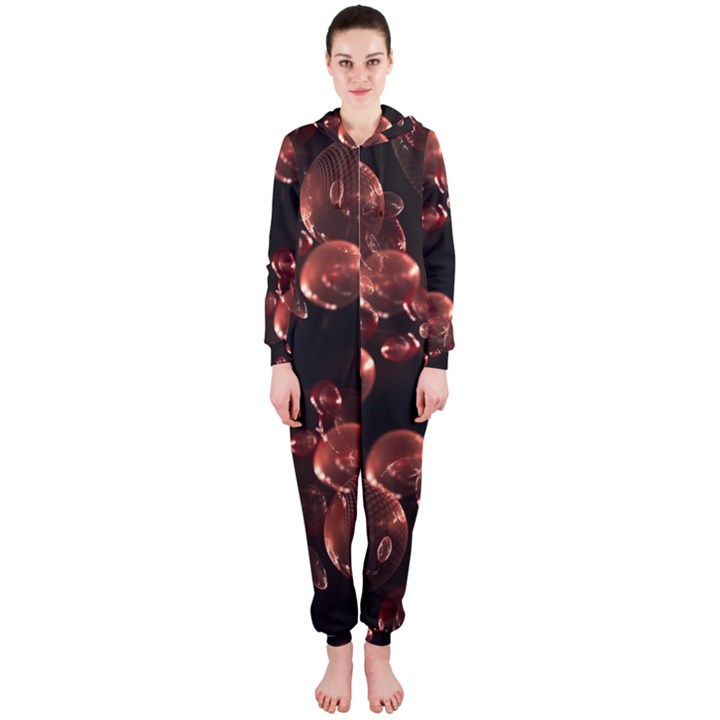 Fractal Chocolate Balls On Black Background Hooded Jumpsuit (Ladies) 