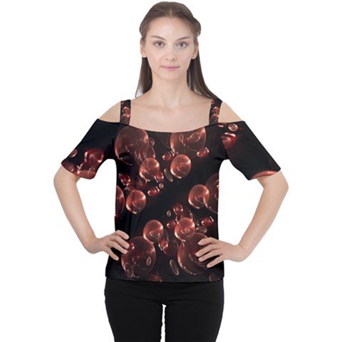 Fractal Chocolate Balls On Black Background Women s Cutout Shoulder Tee by Simbadda