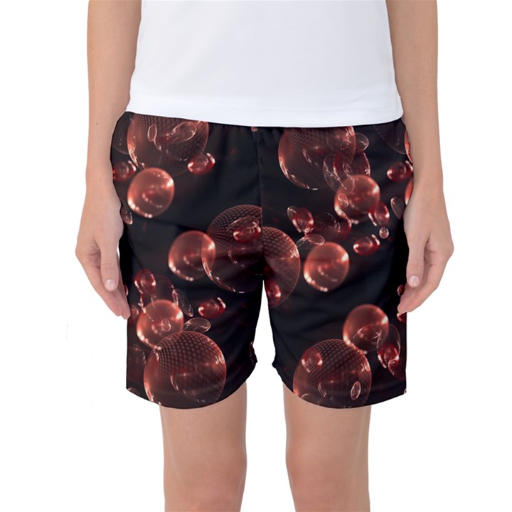 Fractal Chocolate Balls On Black Background Women s Basketball Shorts