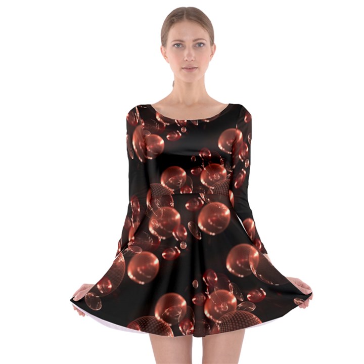 Fractal Chocolate Balls On Black Background Long Sleeve Skater Dress