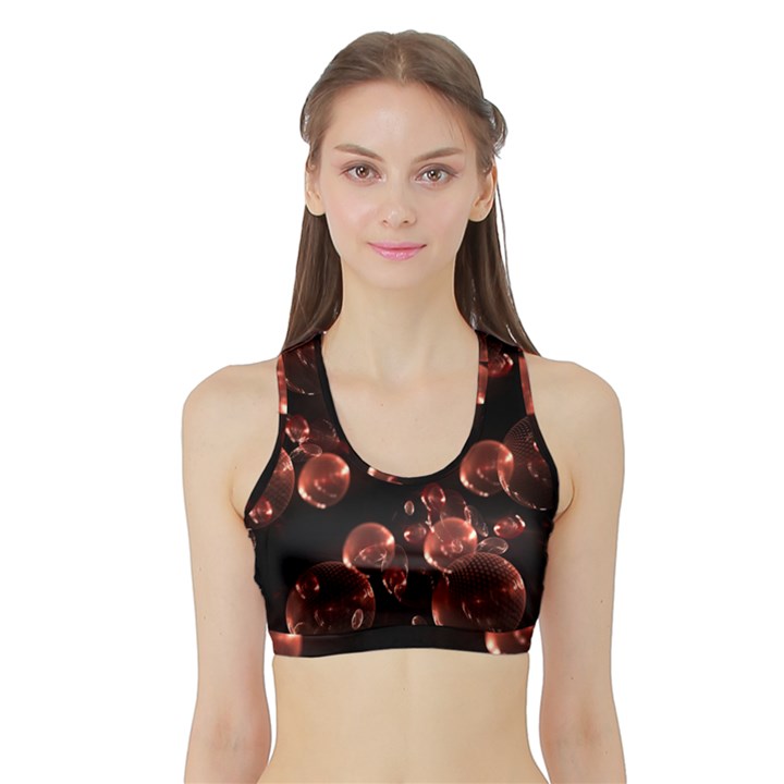 Fractal Chocolate Balls On Black Background Sports Bra with Border