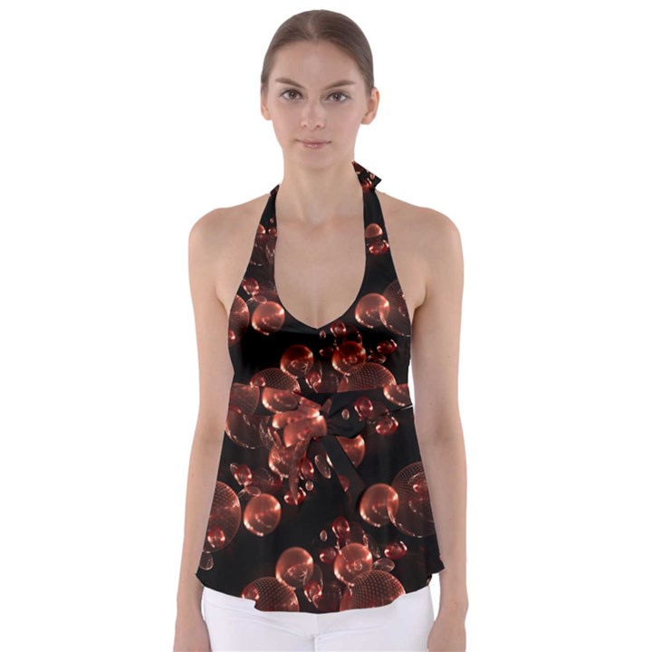 Fractal Chocolate Balls On Black Background Babydoll Tankini Top