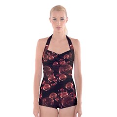 Fractal Chocolate Balls On Black Background Boyleg Halter Swimsuit 