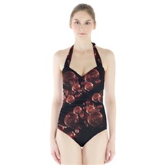 Fractal Chocolate Balls On Black Background Halter Swimsuit