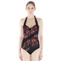 Fractal Chocolate Balls On Black Background Halter Swimsuit View1