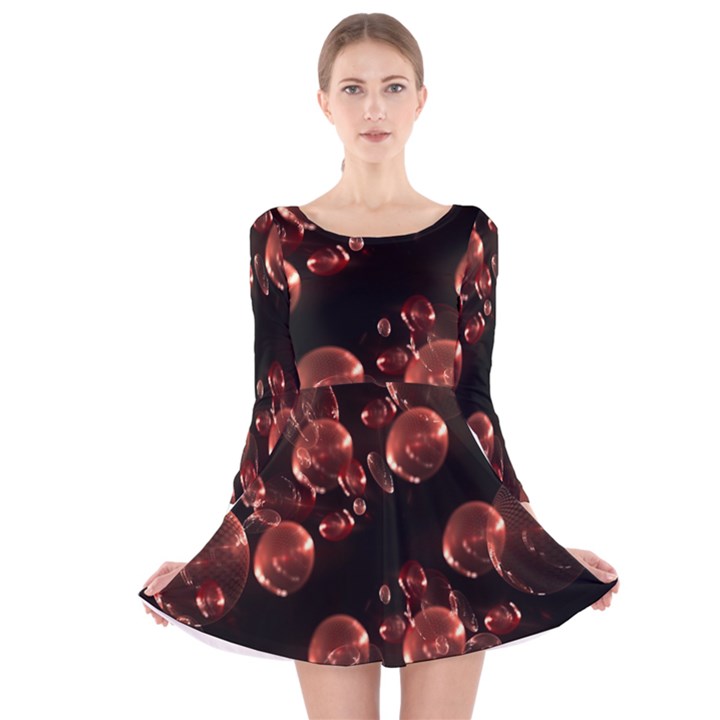 Fractal Chocolate Balls On Black Background Long Sleeve Velvet Skater Dress