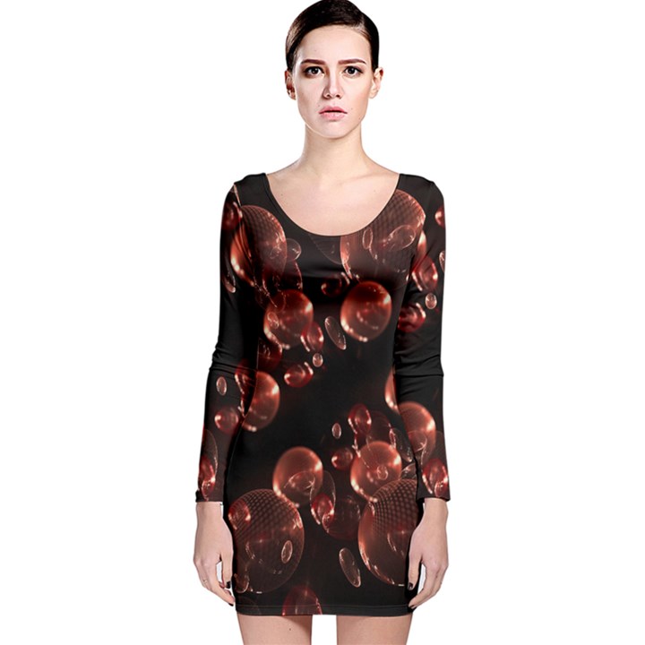 Fractal Chocolate Balls On Black Background Long Sleeve Velvet Bodycon Dress