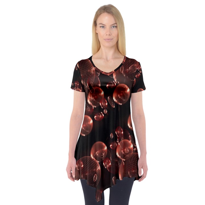 Fractal Chocolate Balls On Black Background Short Sleeve Tunic 