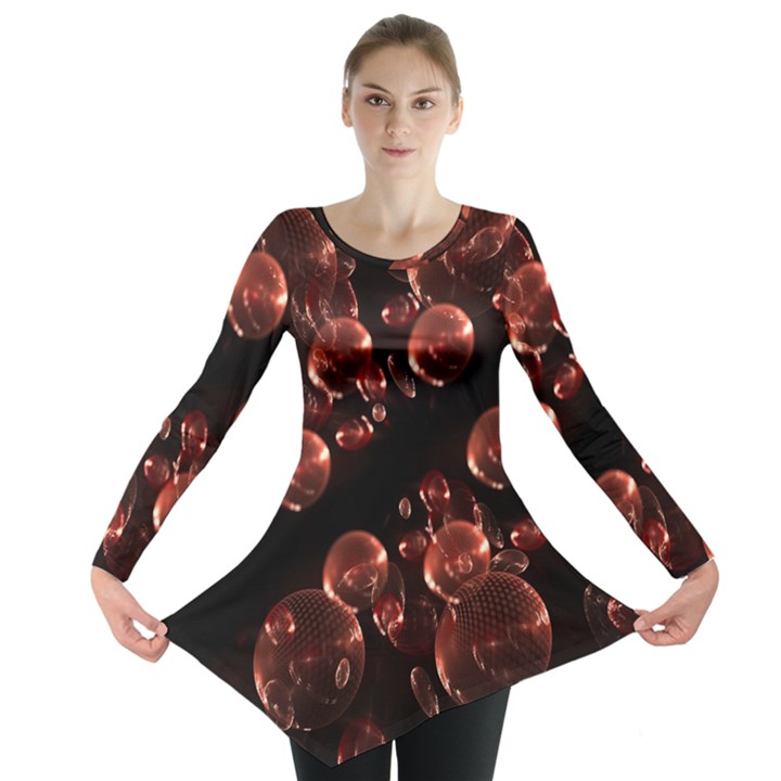 Fractal Chocolate Balls On Black Background Long Sleeve Tunic 