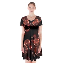 Fractal Chocolate Balls On Black Background Short Sleeve V-neck Flare Dress