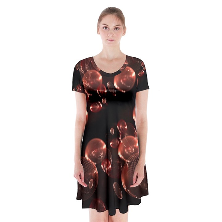 Fractal Chocolate Balls On Black Background Short Sleeve V-neck Flare Dress