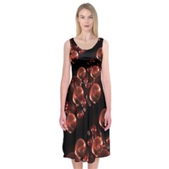 Fractal Chocolate Balls On Black Background Midi Sleeveless Dress