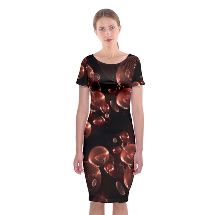 Fractal Chocolate Balls On Black Background Classic Short Sleeve Midi Dress